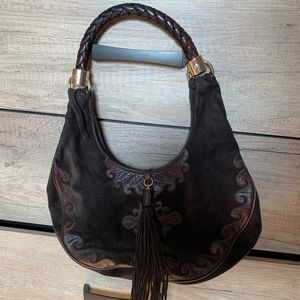 Brown Suede Gold Braided Handle